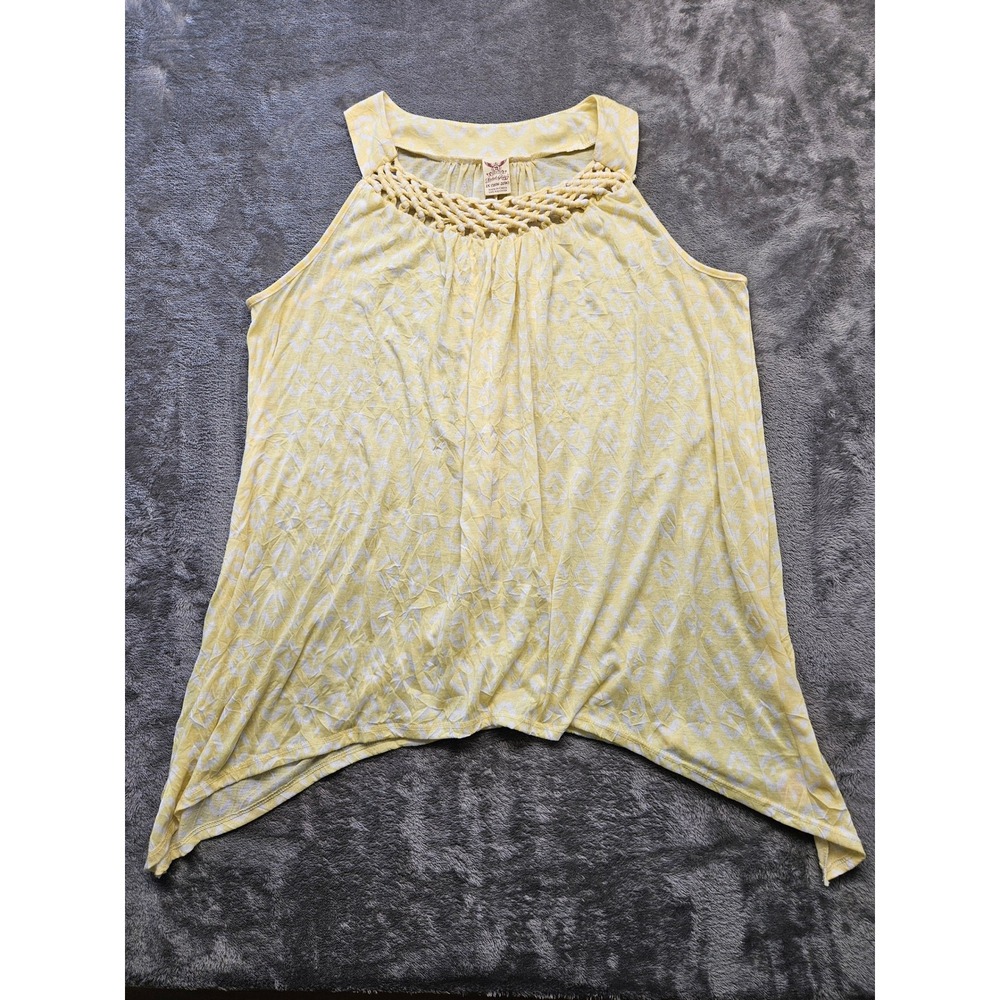 Faded Glory Yellow Ikat Print Braided Neck Sharkbite Tank‎ Top 2X 18W-20W